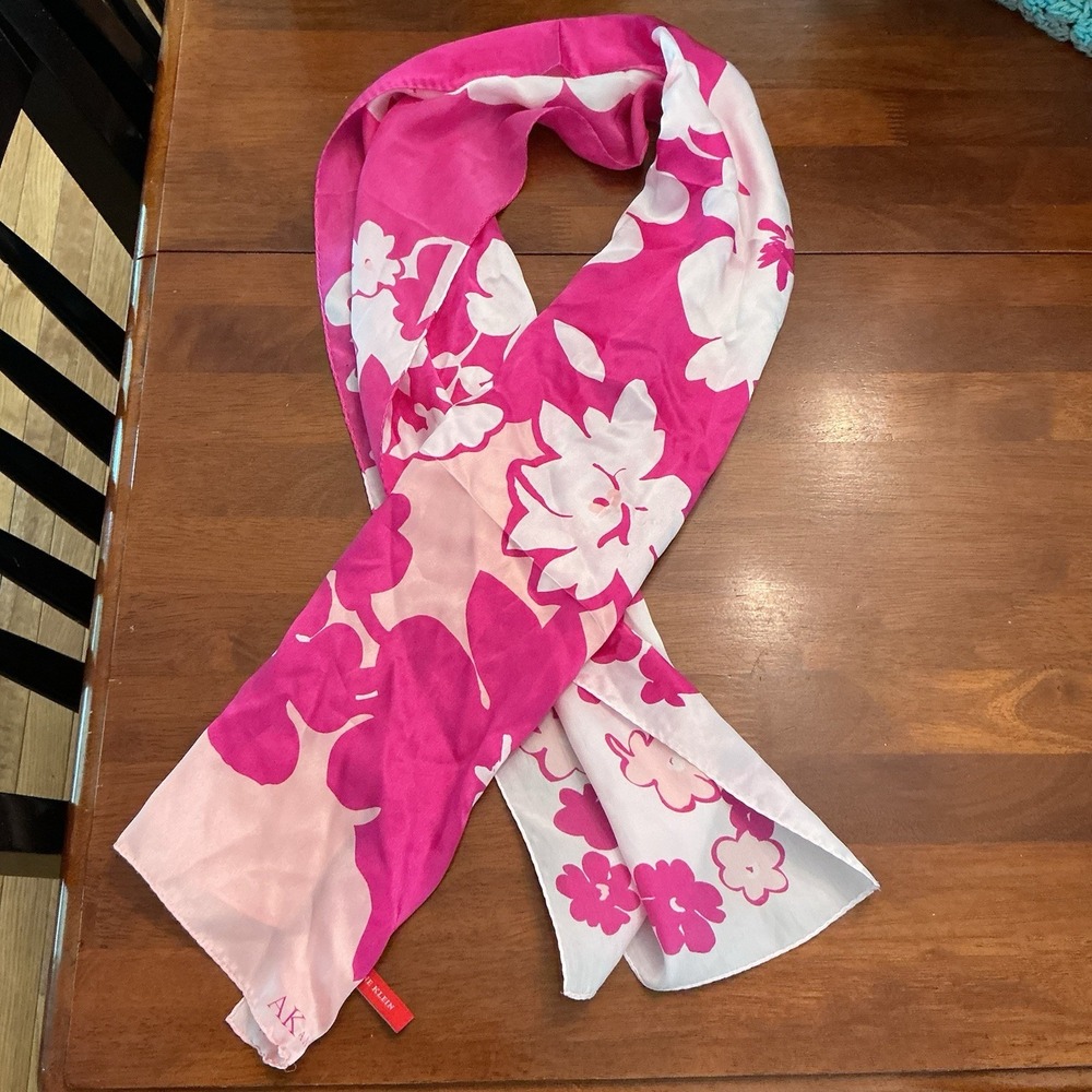 Ann Klein Vintage Pink Floral Silk Scarf